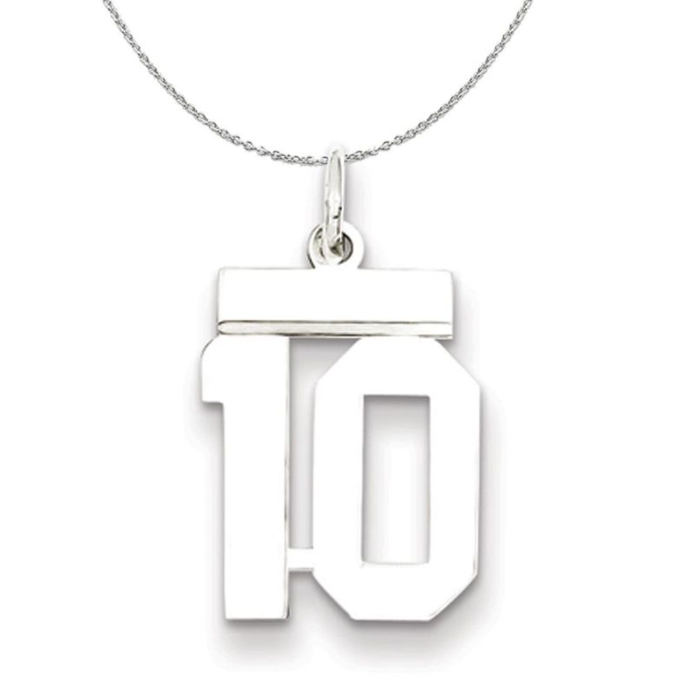 Silver, Athletic Collection, Small Polished Number 10 Necklace - 20 In